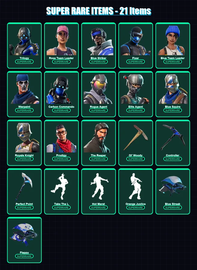 [PS4/PS5/XBOX/PC] | Trilogy | Rose Team Leader | Blue Striker | Fixer | Blue Team Leader | 60 skin | 55 pickaxe | 52 emote | 65 glider | Lv984