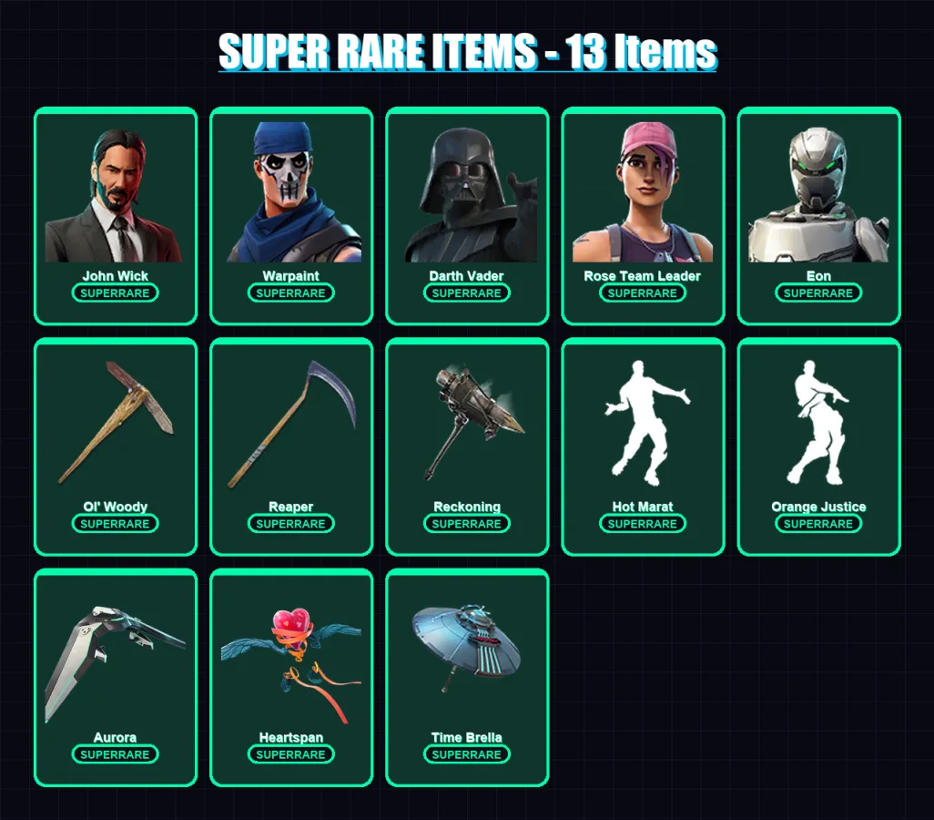 [PC/PSN] | John Wick | Warpaint | Darth Vader | Rose Team Leader | Eon | 135 skin | 111 pickaxe | 121 emote | 114 glider | Lv1793