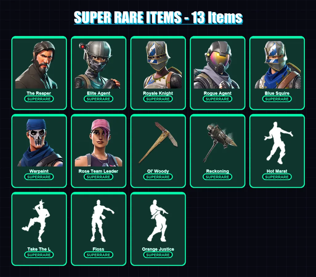 [PC/XBOX/PSN] | The Reaper | Elite Agent | Royale Knight | Rogue Agent | Blue Squire | 70 skin | 48 pickaxe | 71 emote | 63 glider | Lv846