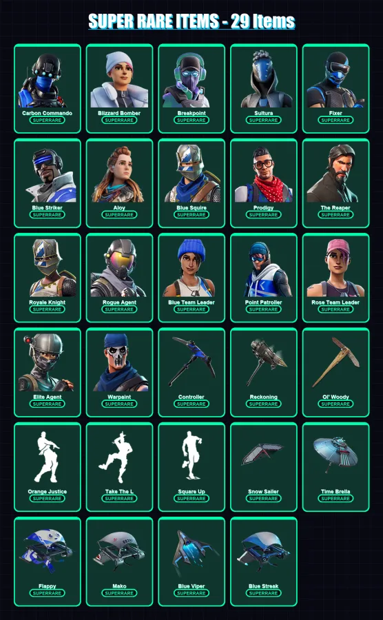 [PS4/PS5/XBOX/PC] | Carbon Commando | Blizzard Bomber | Breakpoint | Sultura | Fixer | 263 skin | 262 pickaxe | 207 emote | 181 glider | Lv2638
