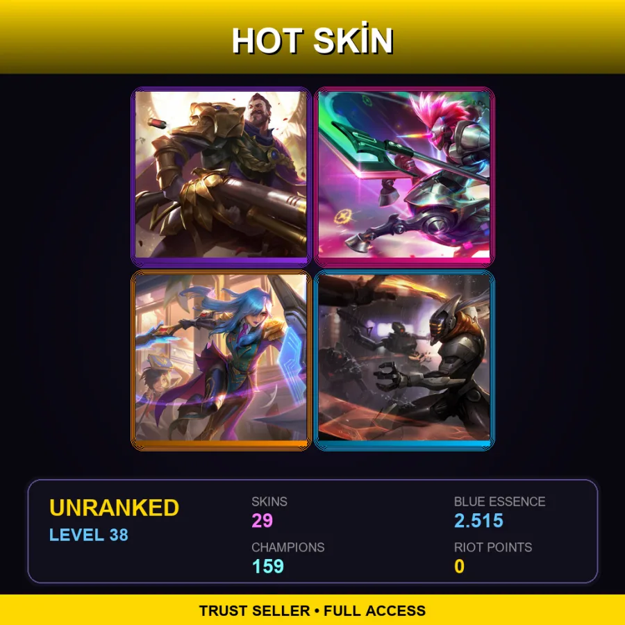 SG | Lv38 | Unranked | 29 Skin | 159 Champ — LoL account