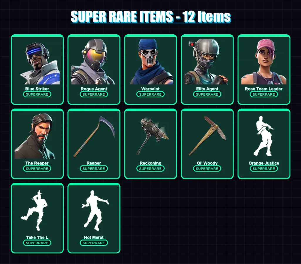 [PC/XBOX] | Blue Striker | Rogue Agent | Warpaint | Elite Agent | Rose Team Leader | 77 skin | 59 pickaxe | 52 emote | 53 glider | Lv721