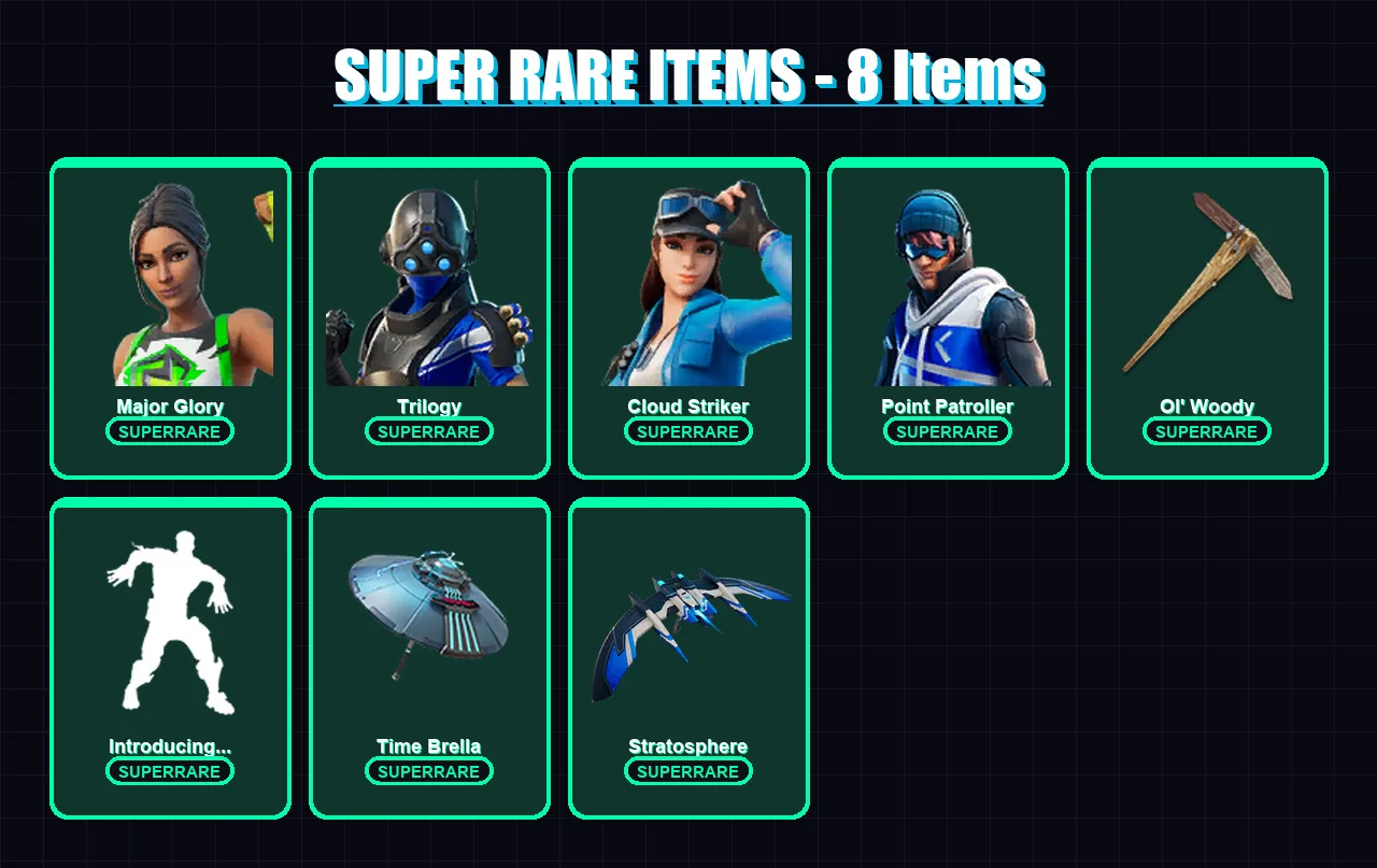 [PC/XBOX] | Major Glory | Trilogy | Cloud Striker | Point Patroller | Spire Assassin | 138 skin | 180 pickaxe | 124 emote | 151 glider | Lv3306