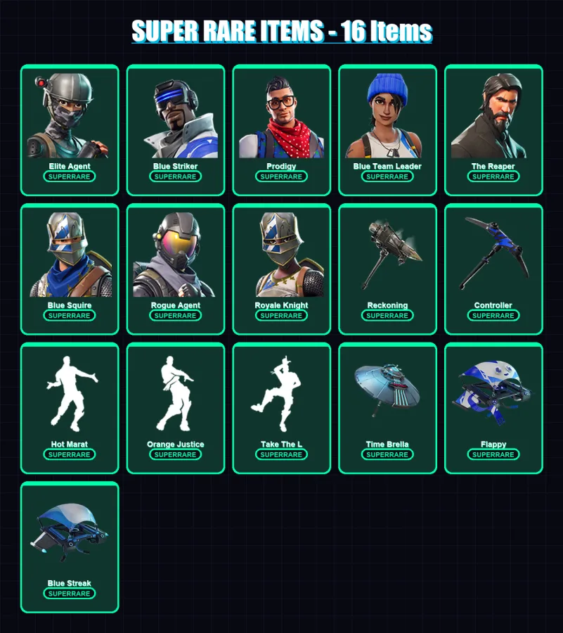 [PS4/PS5/XBOX/PC] | Elite Agent | Blue Striker | Prodigy | Blue Team Leader | The Reaper | 49 skin | 81 pickaxe | 69 emote | 79 glider | Lv1061