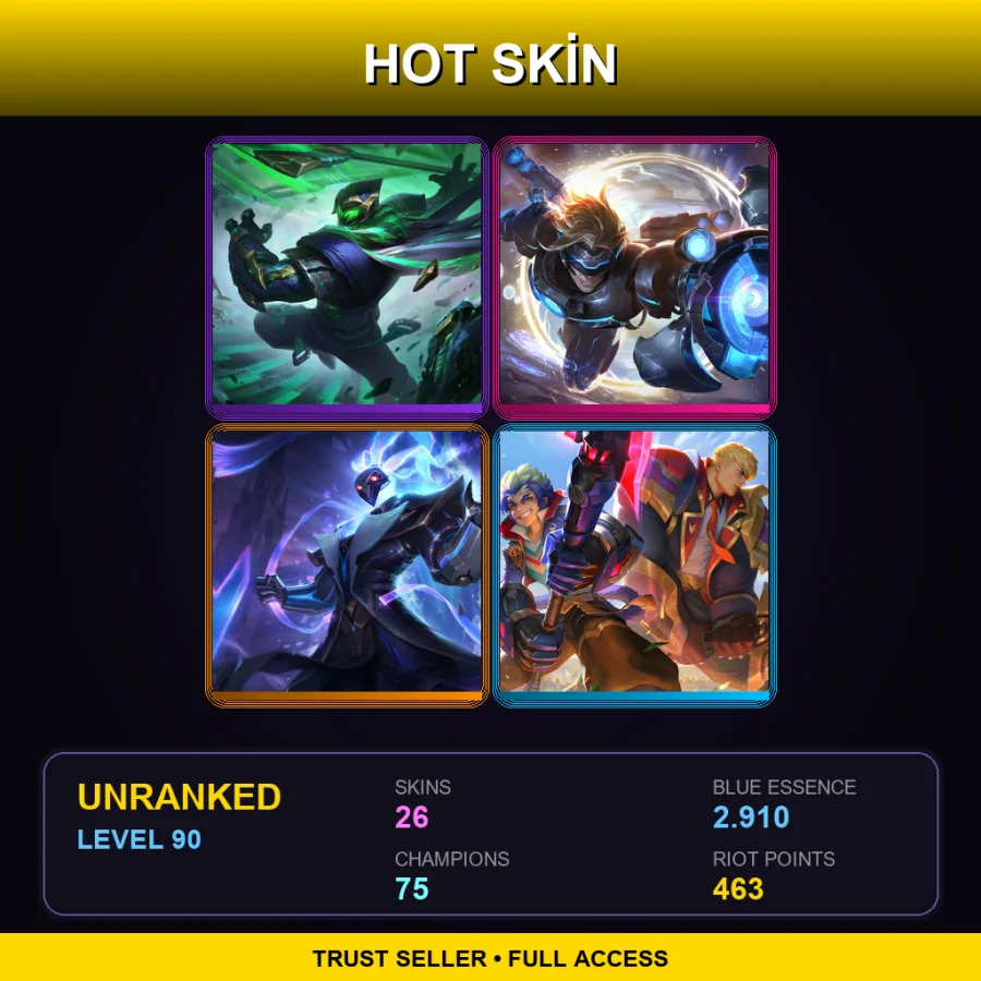 TR | Lv90 | Unranked | 26 Skin | 75 Champ — LoL account