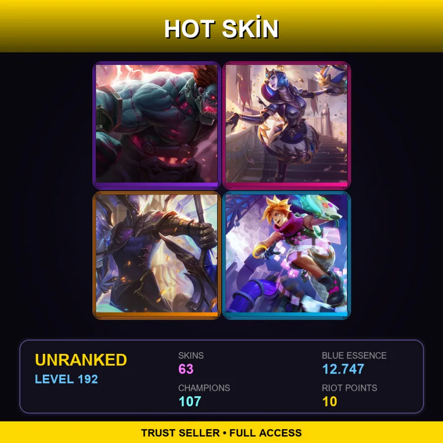 SG | Lv192 | Unranked | 63 Skin | 107 Champ — LoL account