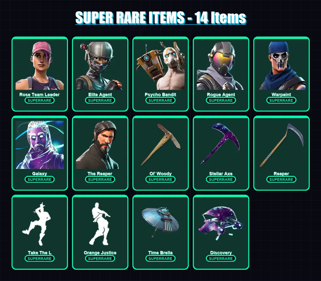 [PC/XBOX] | Rose Team Leader | Elite Agent | Psycho Bandit | Rogue Agent | Warpaint | 82 skin | 64 pickaxe | 63 emote | 68 glider | Lv765