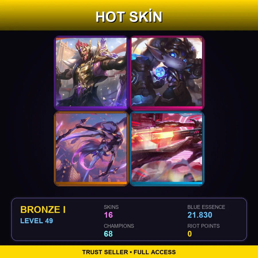 EUW | Lv49 | Bronze I | 16 Skin | 68 Champ — LoL account