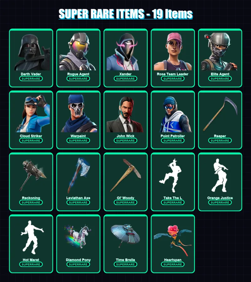 [PC/XBOX] | Darth Vader | Rogue Agent | Xander | Rose Team Leader | Elite Agent | 608 skin | 532 pickaxe | 582 emote | 362 glider | Lv6442