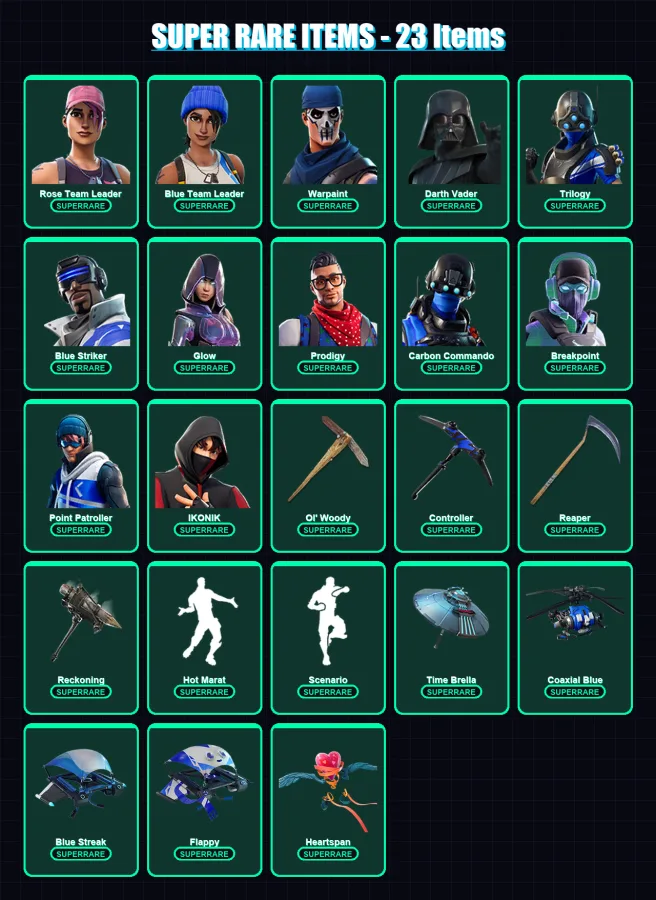 [PC/XBOX] | Rose Team Leader | Blue Team Leader | Warpaint | Darth Vader | Trilogy | 123 skin | 114 pickaxe | 114 emote | 117 glider | Lv1318