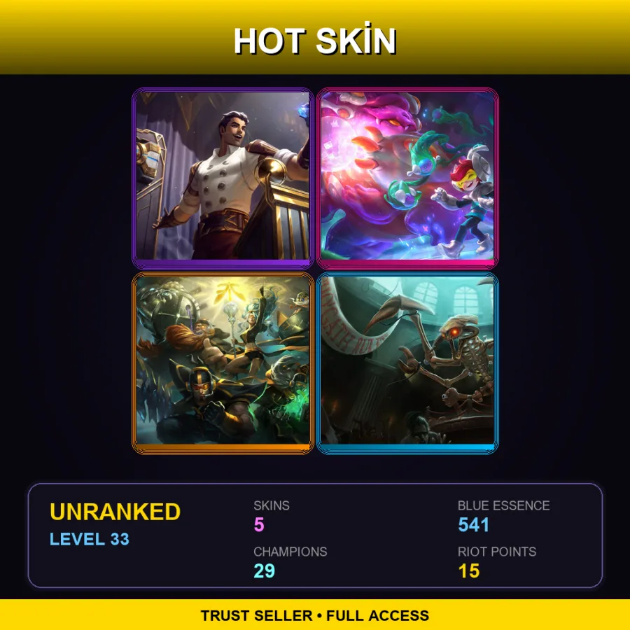 EUNE | Lv33 | Unranked | 5 Skin | 29 Champ — LoL account