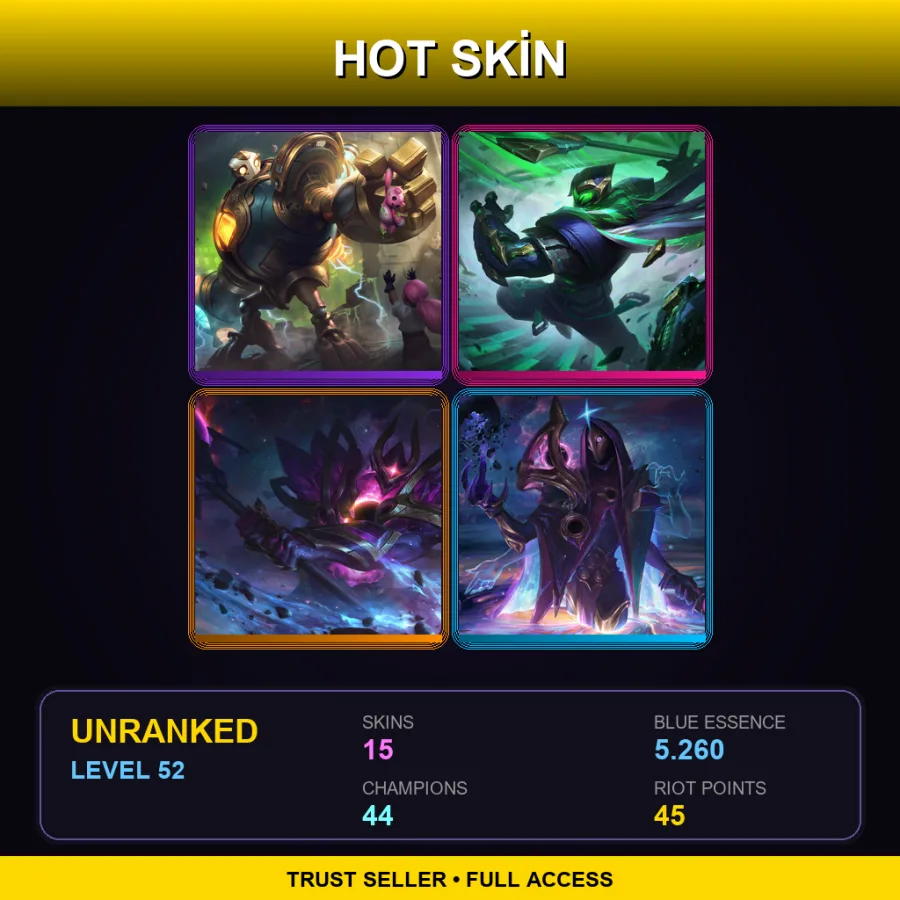 EUNE | Lv52 | Unranked | 15 Skin | 44 Champ — LoL account