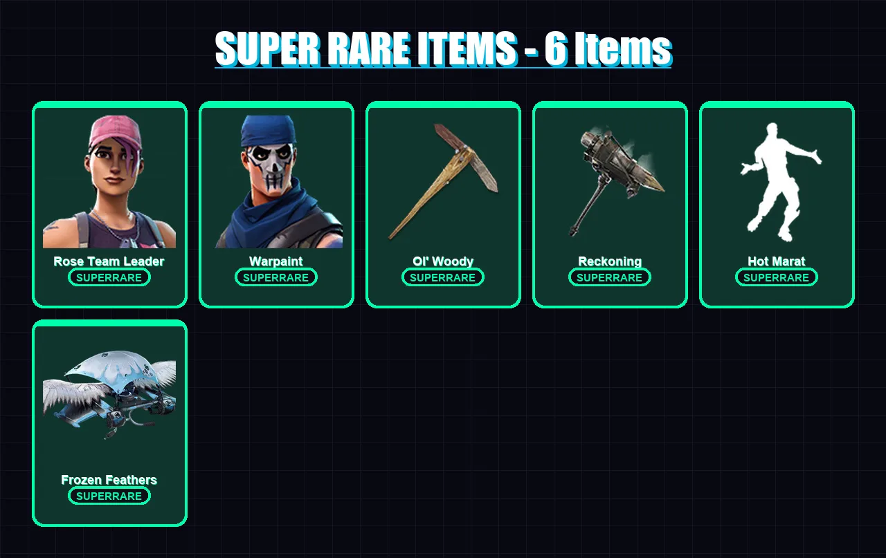 [PC] | Rose Team Leader | Warpaint | Zenith | Wukong | Shogun | 89 skin | 104 pickaxe | 98 emote | 73 glider | Lv904