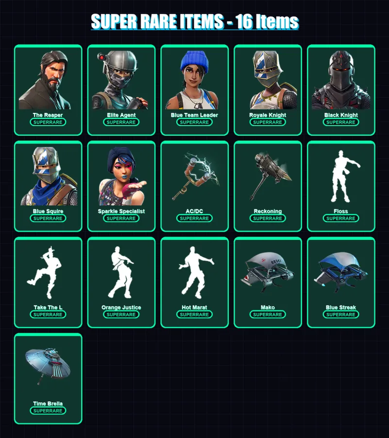 [PC] | The Reaper | Elite Agent | Blue Team Leader | Royale Knight | Black Knight | 102 skin | 137 pickaxe | 119 emote | 110 glider | Lv1605