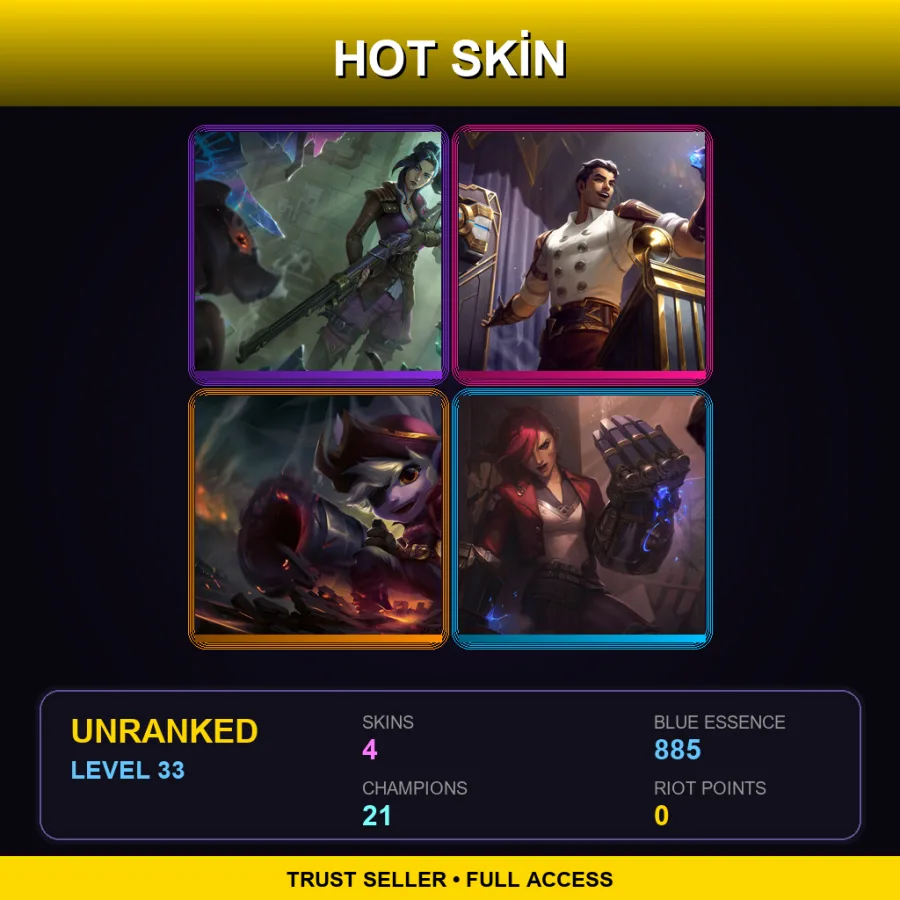 LAS | Arcane Enforcer Caitlyn | Arcane Inventor Jayce | Buccaneer Tristana | Arcane Undercity Vi | 4 Skin | 21 Champ | Lv33