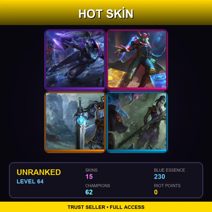 EUW | Lv64 | Unranked | 15 Skin | 62 Champ — LoL account