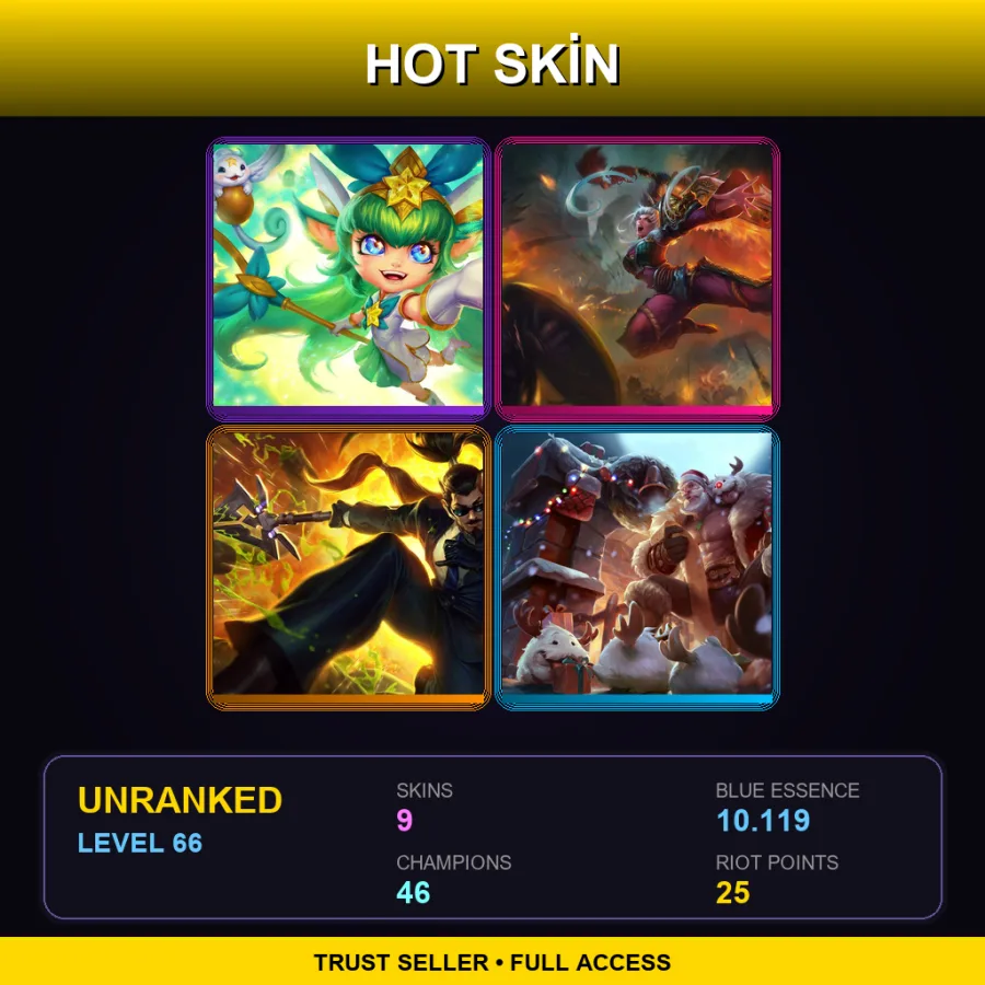 TR | Lv66 | Unranked | 9 Skin | 46 Champ — LoL account
