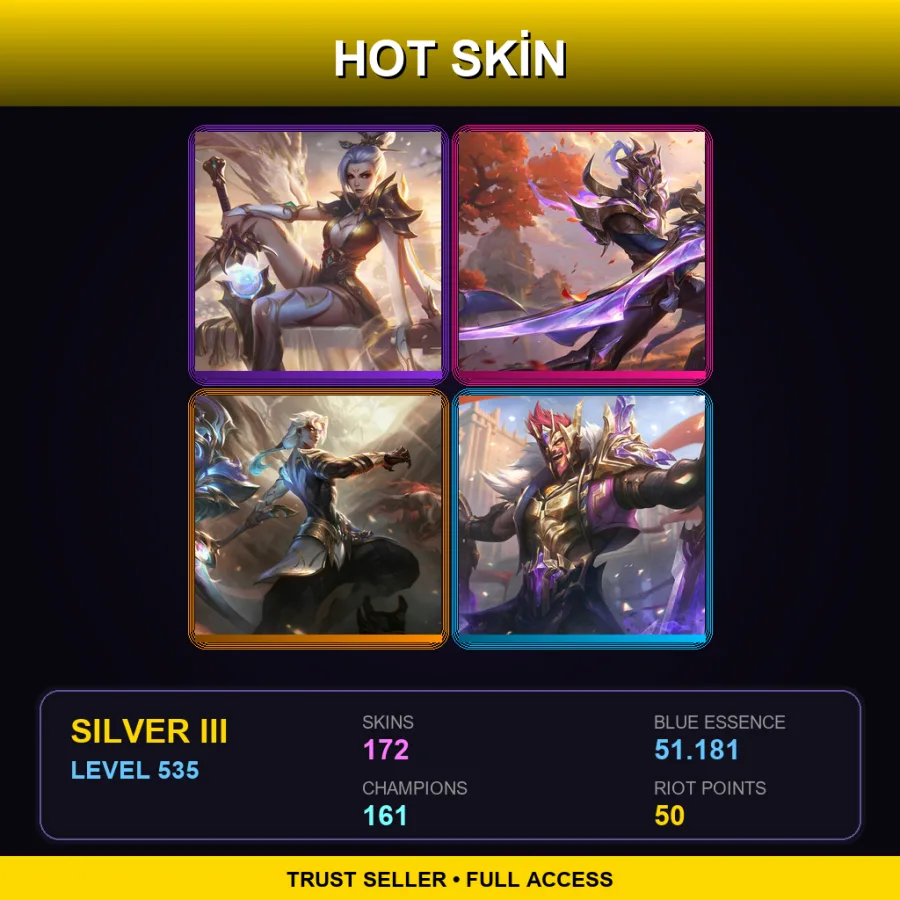 EUNE | Prestige Valiant Sword Riven | Victorious Master Yi | Prestige Nightbringer Kayn | 172 Skin | 161 Champ | Silver III | Lv535