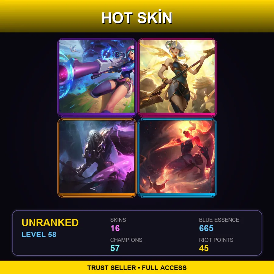LAS | Lv58 | Unranked | 16 Skin | 57 Champ — LoL account