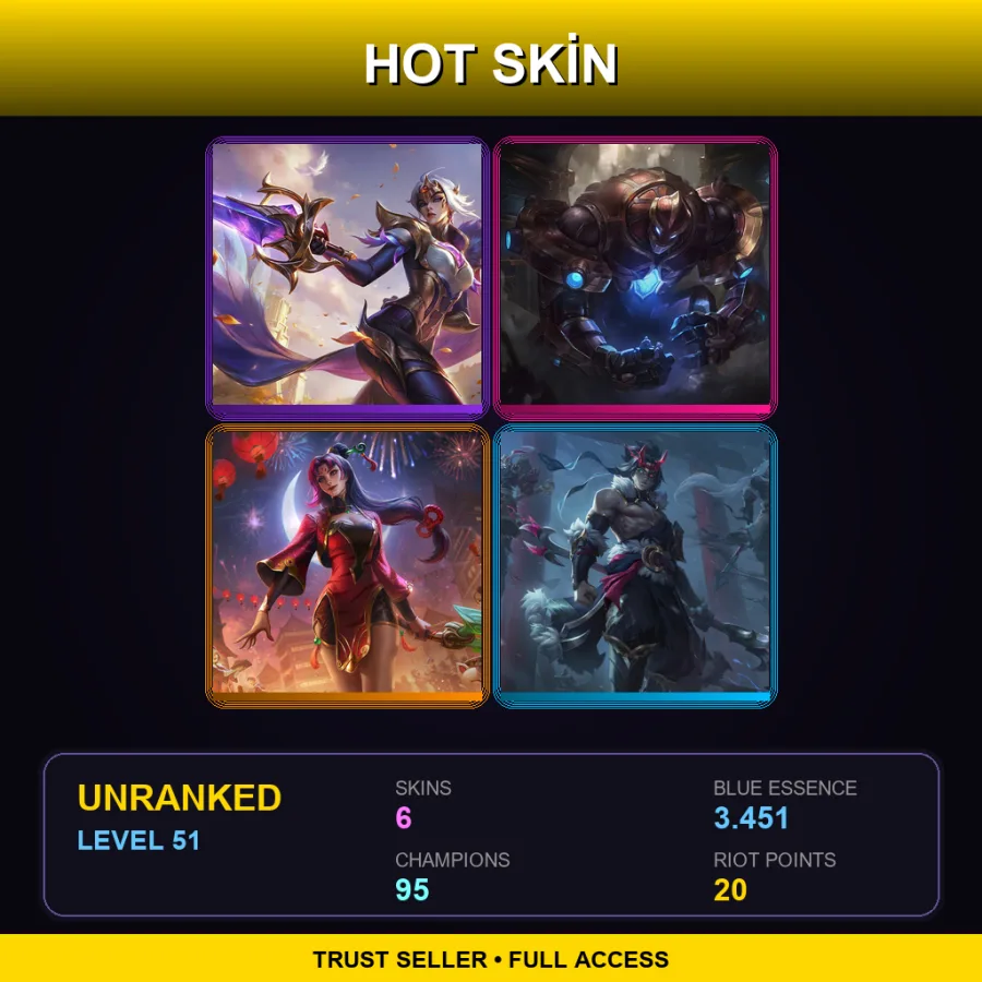 TR | Lv51 | Unranked | 6 Skin | 95 Champ — LoL account