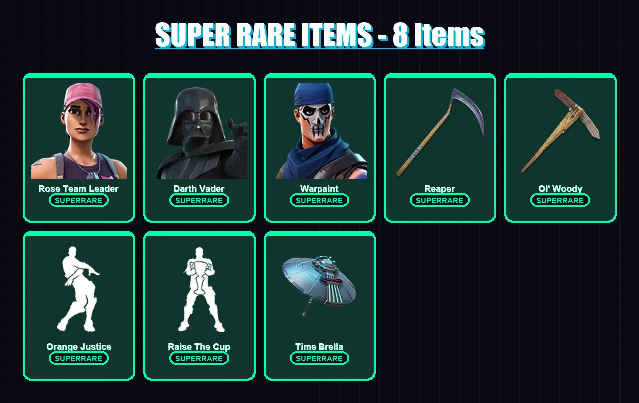 [PC] | Rose Team Leader | Darth Vader | Warpaint | Backlash | Joey | 137 skin | 186 pickaxe | 133 emote | 170 glider | Lv2587 — Fortnite account