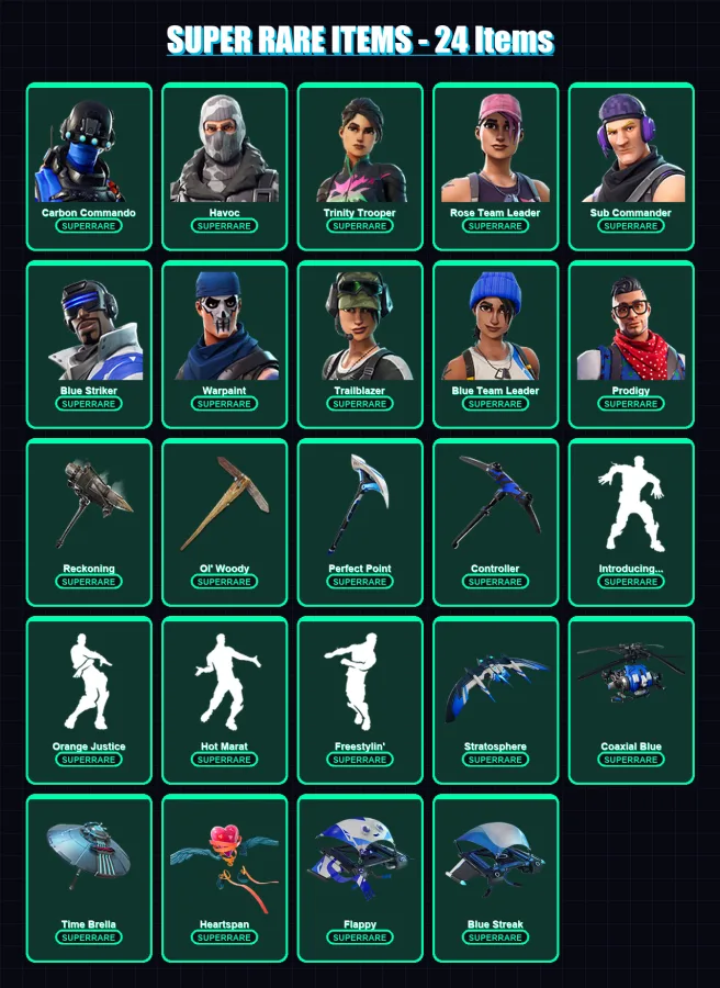 [PS4/PS5/PC] | Carbon Commando | Havoc | Trinity Trooper | Rose Team Leader | Sub Commander | 96 skin | 151 pickaxe | 114 emote | 138 glider | Lv231 — Fortnite account