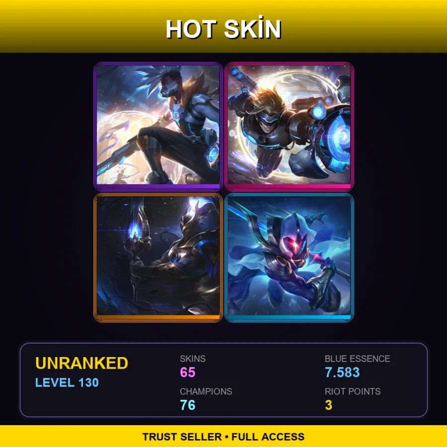EUW | Lv130 | Unranked | 65 Skin | 76 Champ