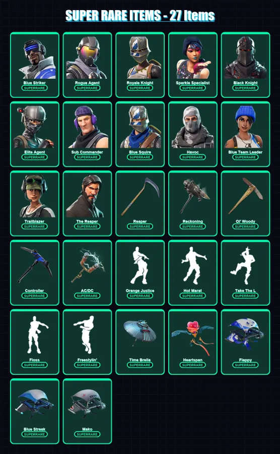 [PS4/PS5/XBOX/PC] | Blue Striker | Rogue Agent | Royale Knight | 96 skin | Lv2375