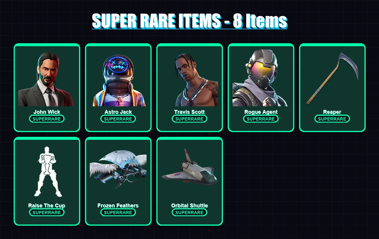 [PC/XBOX/PSN] | John Wick | Astro Jack | Travis Scott | Rogue Agent | Wild Card | 241 skin | 103 pickaxe | 238 emote | 89 glider | Lv1047