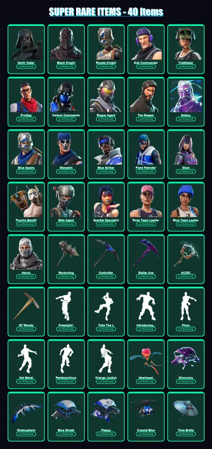 [PC/XBOX/PSN] | Darth Vader | Black Knight | Royale Knight | Sub Commander | Trailblazer | 404 skin | 375 pickaxe | 288 emote | 256 glider | Lv3337