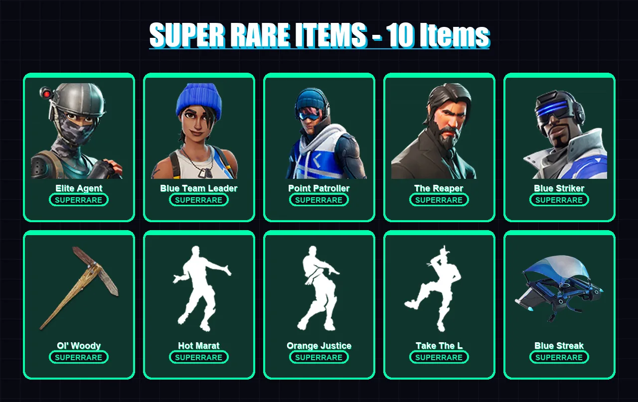 [PS4/PS5/XBOX/PC] | Elite Agent | Blue Team Leader | Point Patroller | The Reaper | Blue Striker | 22 skin | 43 pickaxe | 50 emote | 47 glider | Lv7