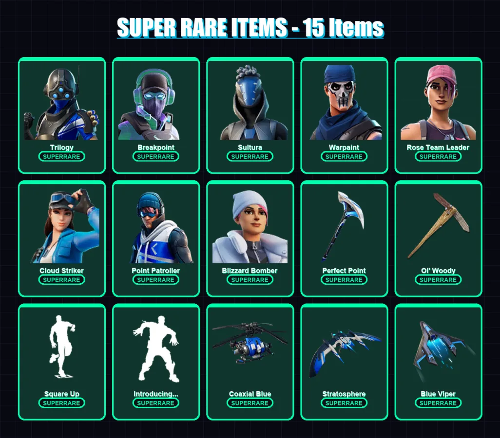 [PC/XBOX] | Trilogy | Breakpoint | Sultura | Warpaint | Rose Team Leader | 155 skin | 146 pickaxe | 148 emote | 120 glider | Lv1197