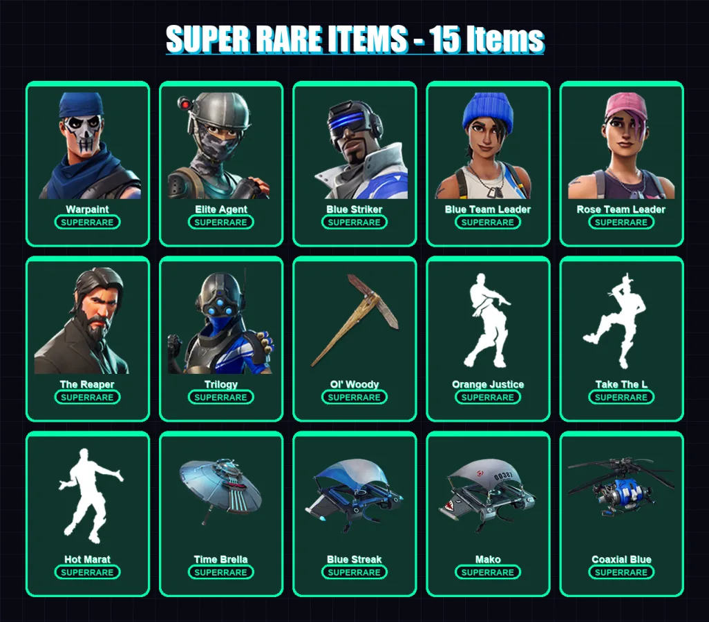 [PC/PSN] | Warpaint | Elite Agent | Blue Striker | Blue Team Leader | Rose Team Leader | 84 skin | 92 pickaxe | 96 emote | 108 glider | Lv1277