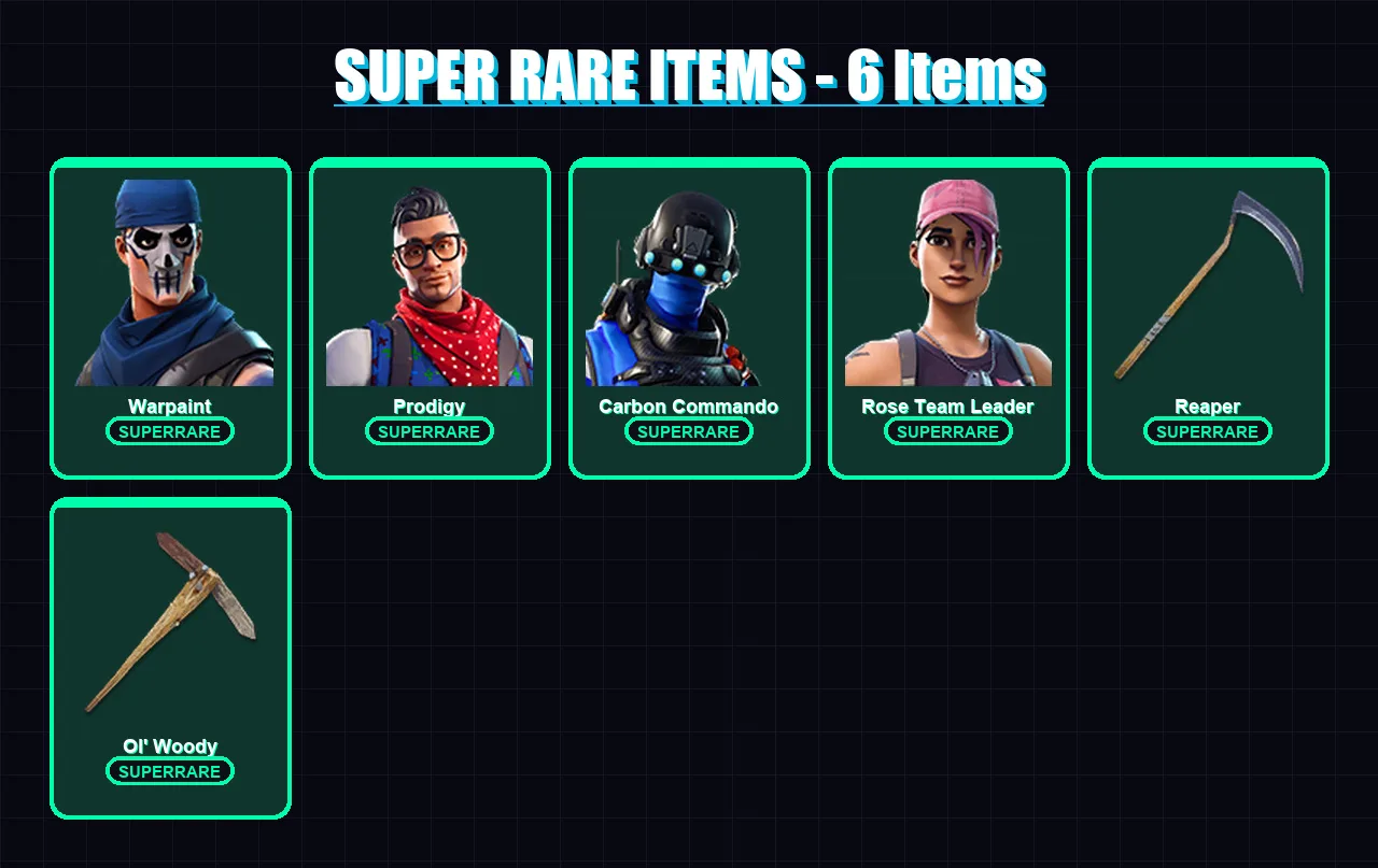 [PC/XBOX/PSN] | Warpaint | Prodigy | Carbon Commando | Rose Team Leader | Vendetta | 82 skin | 69 pickaxe | 90 emote | 65 glider | Lv856