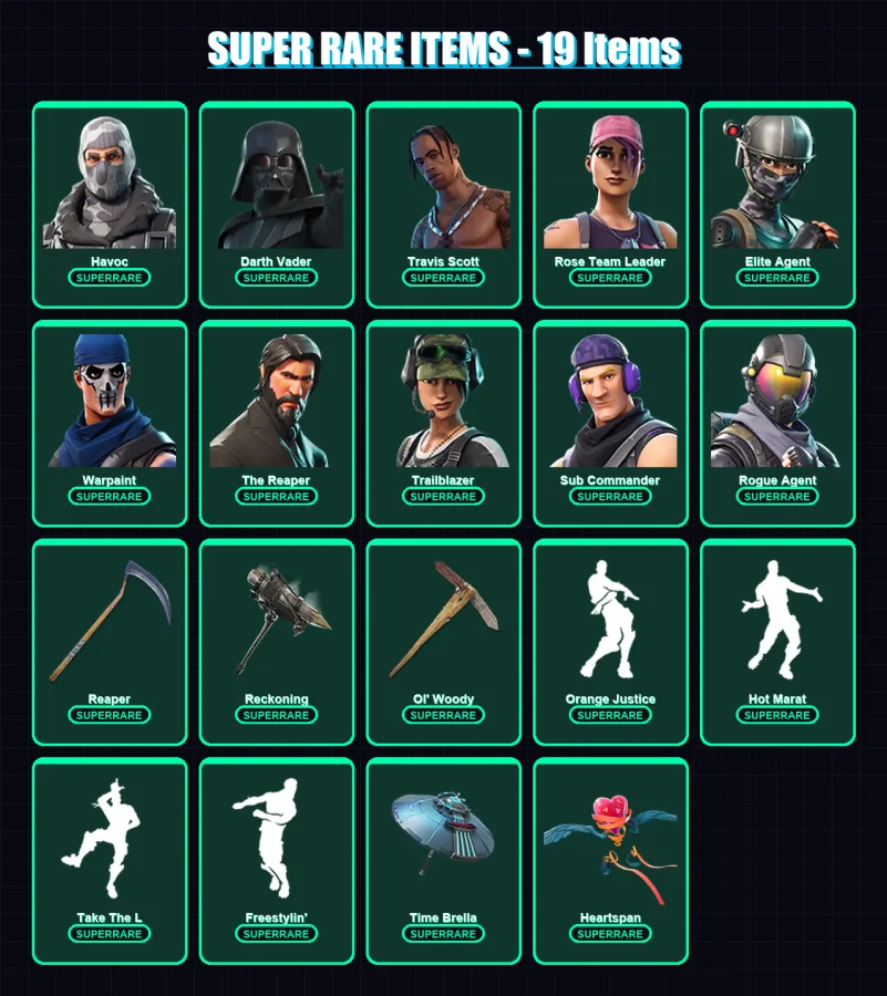 [PC] | Havoc | Darth Vader | Travis Scott | Rose Team Leader | Elite Agent | 135 skin | 110 pickaxe | 107 emote | 102 glider | Lv1441