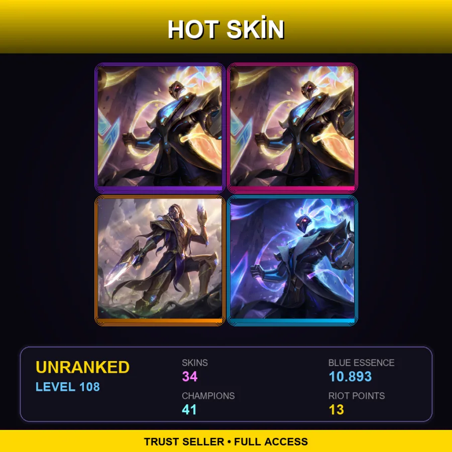 NA | Lv108 | Unranked | 34 Skin | 41 Champ
