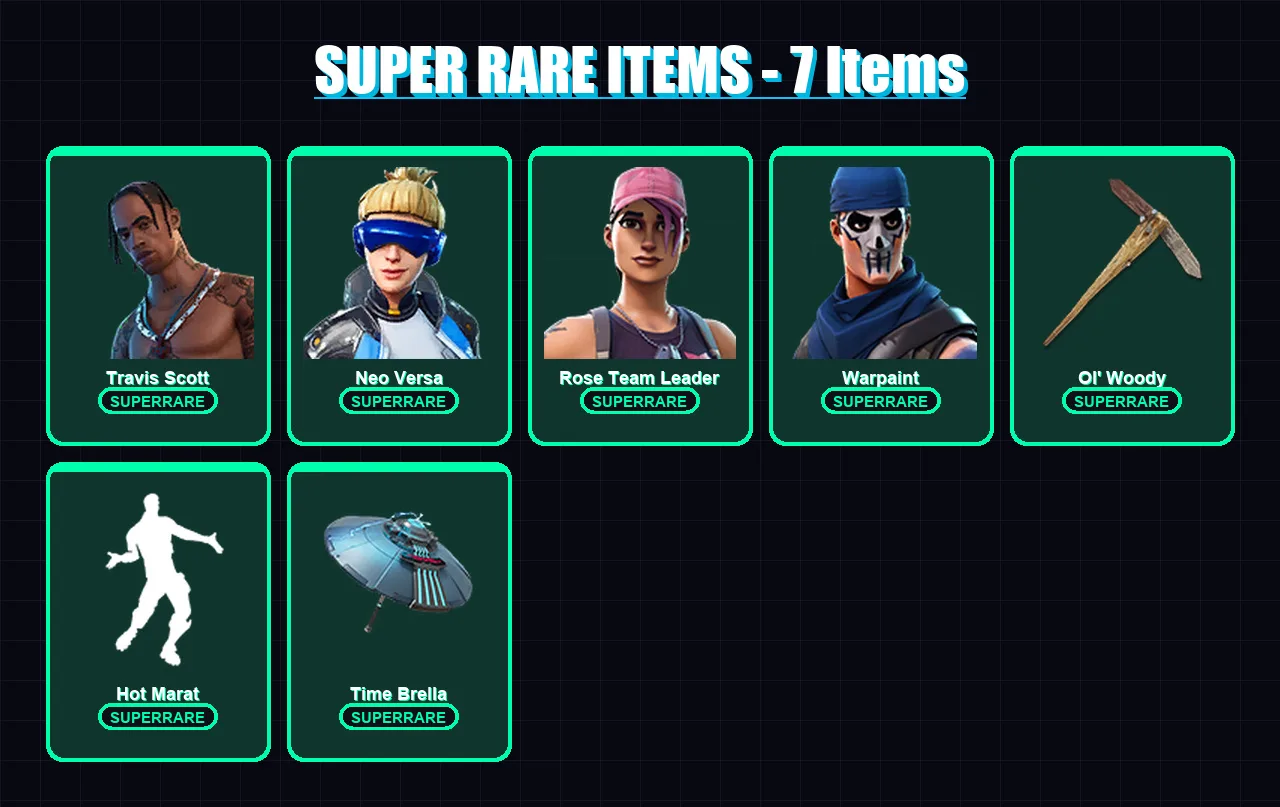 [PC/XBOX/PSN] | Travis Scott | Neo Versa | Rose Team Leader | Warpaint | Gear Specialist Maya | 50 skin | 96 pickaxe | 82 emote | 83 glider | Lv1708