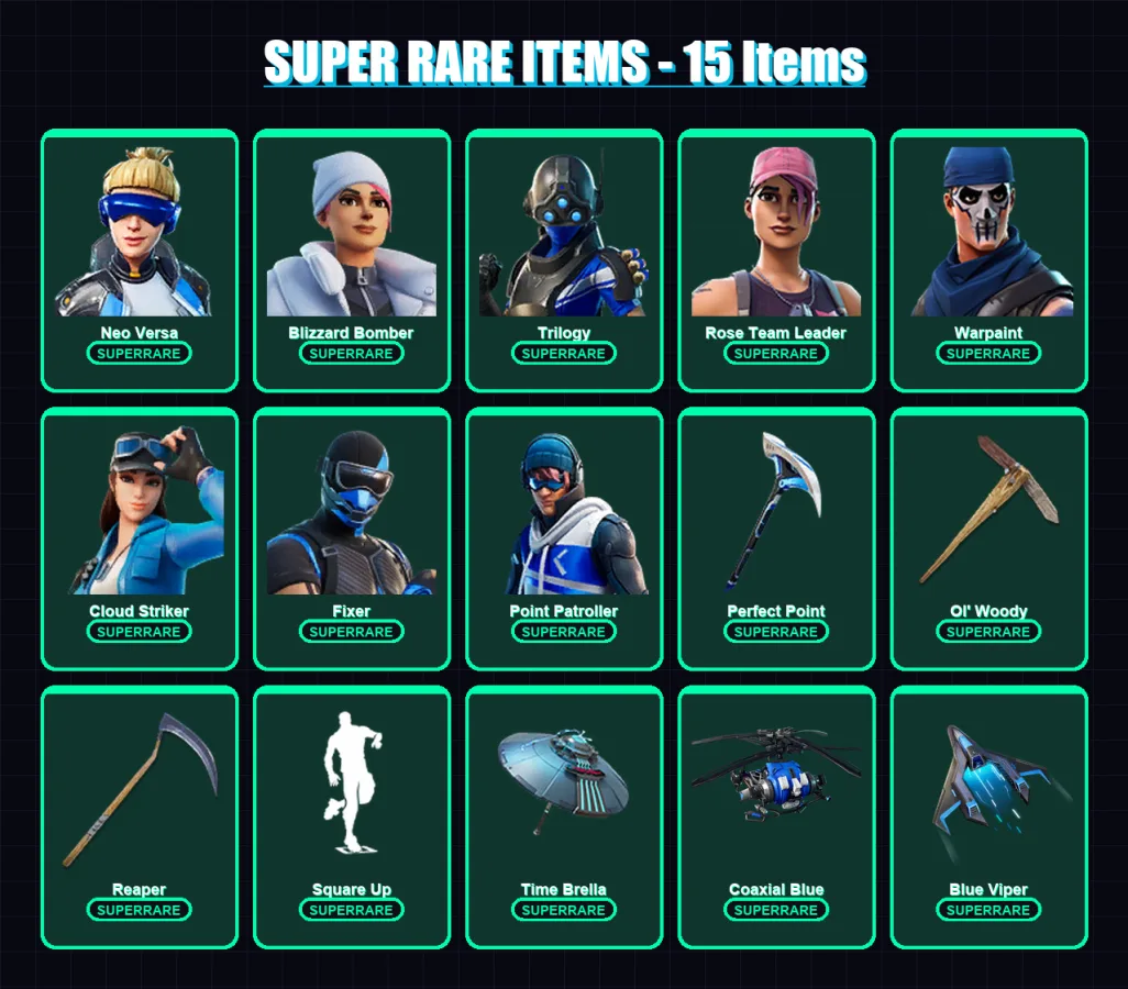 [PC/XBOX/PSN] | Neo Versa | Blizzard Bomber | Trilogy | Rose Team Leader | Warpaint | 165 skin | 191 pickaxe | 141 emote | 152 glider | Lv2174