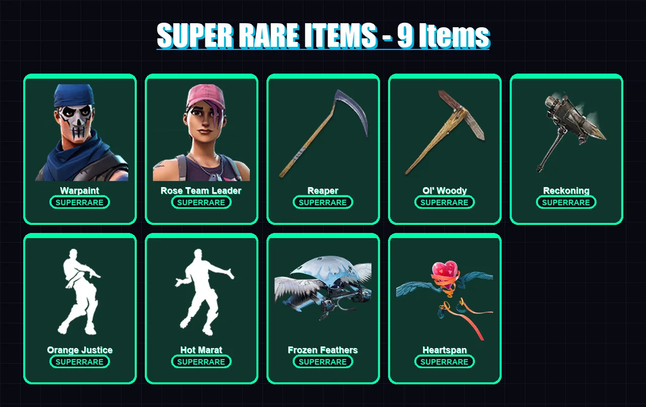 [PC/XBOX/PSN] | Warpaint | Rose Team Leader | Zenith | Ronin | Nezumi | 97 skin | 98 pickaxe | 72 emote | 96 glider | Lv1119