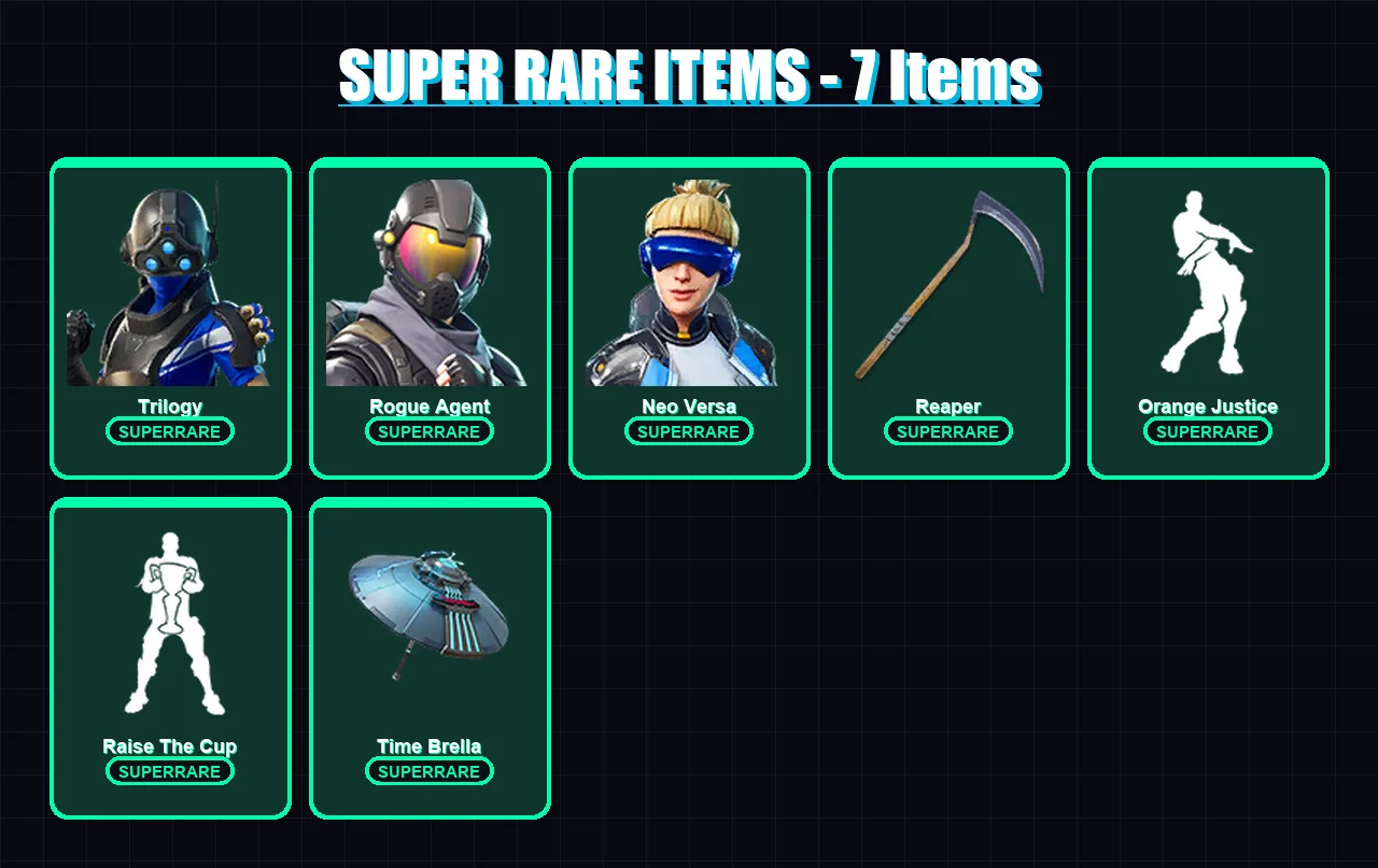 [PS4/PS5/XBOX/PC] | Trilogy | Rogue Agent | Neo Versa | Carbide | Fusion | 66 skin | 115 pickaxe | 95 emote | 113 glider | Lv2054