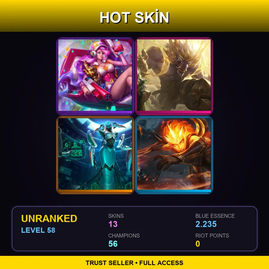 EUW | Lv58 | Unranked | 13 Skin | 56 Champ — LoL account