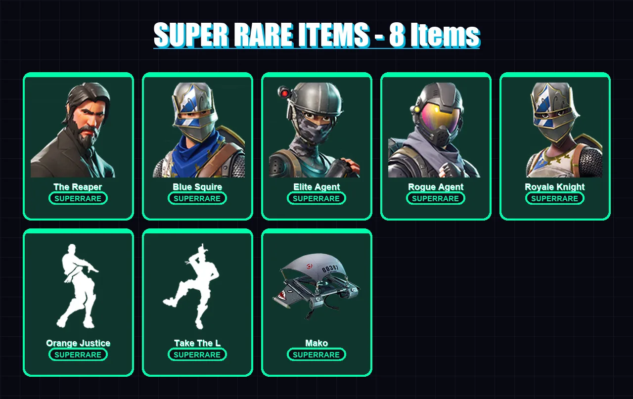 [PS4/PS5/XBOX/PC] | The Reaper | Blue Squire | Elite Agent | Rogue Agent | Royale Knight | 17 skin | 12 pickaxe | 23 emote | 23 glider | Lv276