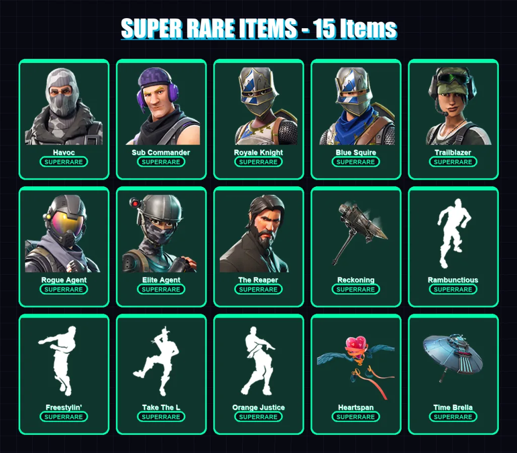 [PS4/PS5/XBOX/PC] | Havoc | Sub Commander | Royale Knight | Blue Squire | Trailblazer | 72 skin | 55 pickaxe | 79 emote | 65 glider | Lv951