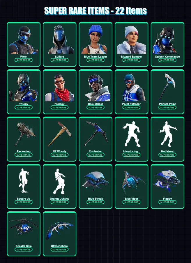 [PS4/PS5/XBOX/PC] | Fixer | Sultura | Blue Team Leader | Blizzard Bomber | Carbon Commando | 56 skin | 53 pickaxe | 75 emote | 51 glider | Lv649 — Fortnite account