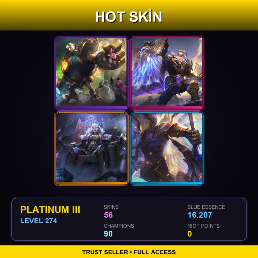 LAN | Lv274 | Platinum III | 56 Skin | 90 Champ — LoL account