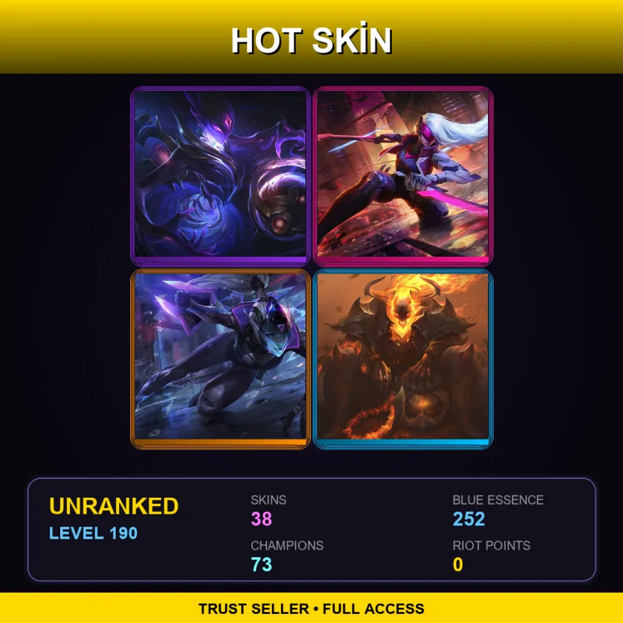 LAN | Lv190 | Unranked | 38 Skin | 73 Champ — LoL account