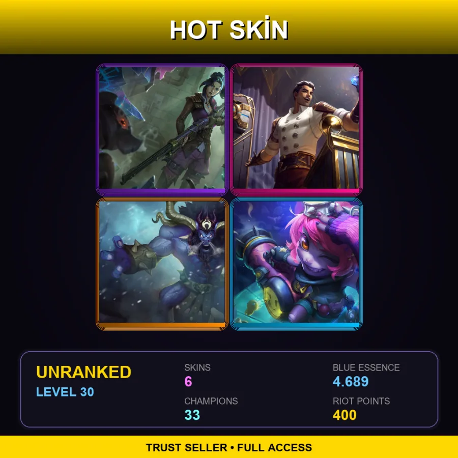EUW | Lv30 | Unranked | 6 Skin | 33 Champ