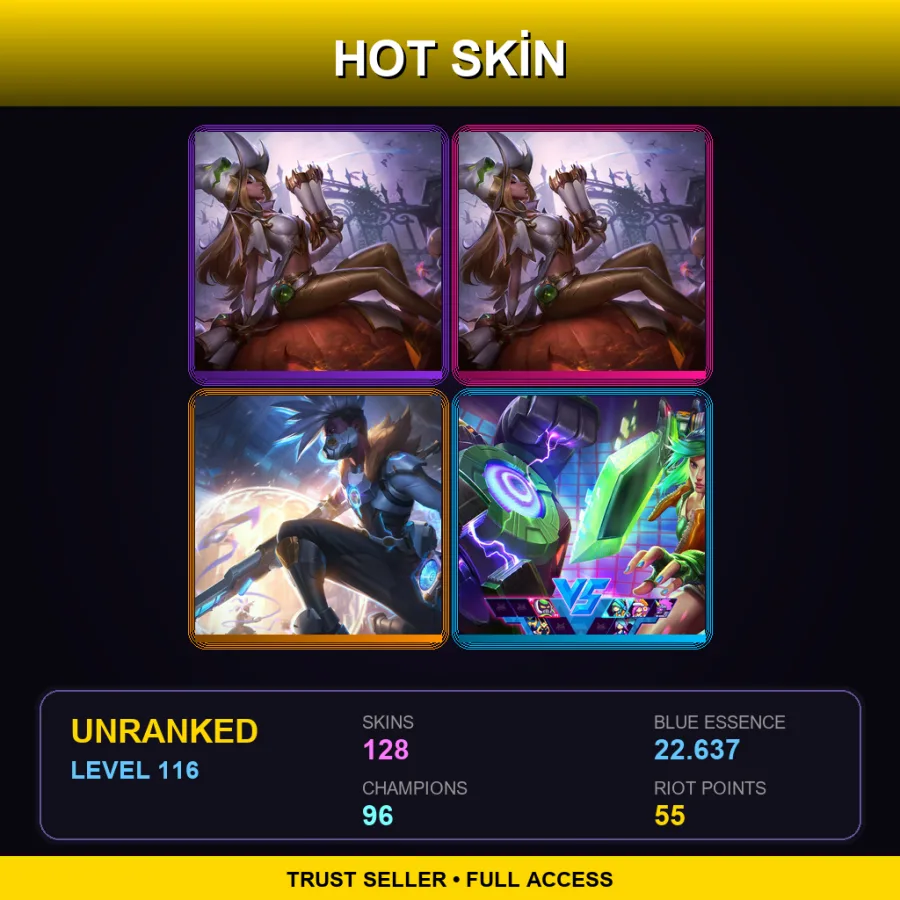 EUW | Prestige Bewitching Miss Fortune (2022) | Prestige Bewitching Miss Fortune | Pulsefire Ekko | Arcade Riven | 128 Skin | 96 Champ | Lv116