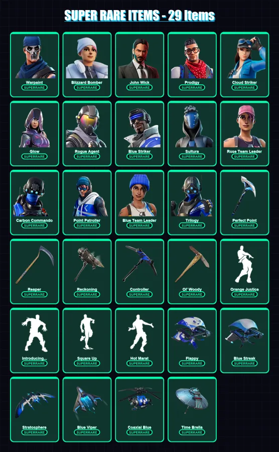 [PS4/PS5/XBOX/PC] | Warpaint | Blizzard Bomber | John Wick | Prodigy | Cloud Striker | 147 skin | 152 pickaxe | 147 emote | 126 glider | Lv1633