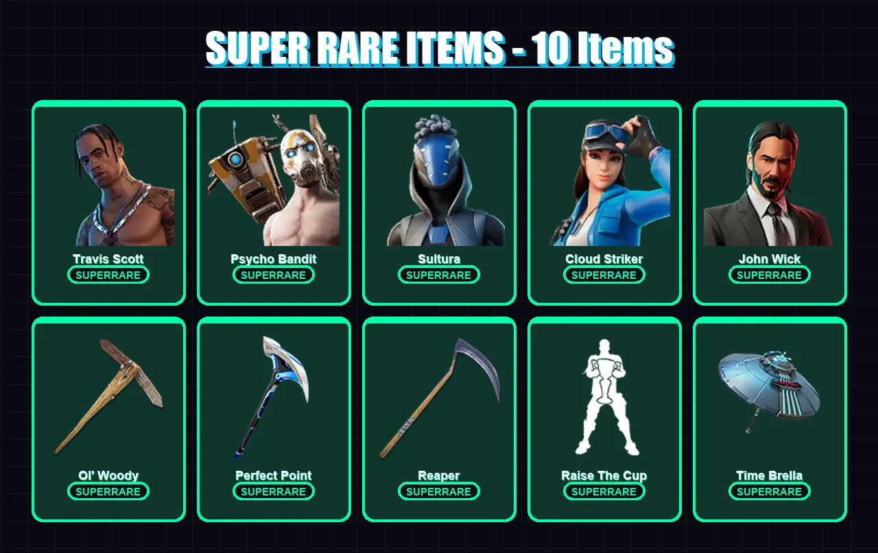 [PC/XBOX/PSN] | Travis Scott | Psycho Bandit | Sultura | Cloud Striker | John Wick | 478 skin | 457 pickaxe | 383 emote | 263 glider | Lv6629